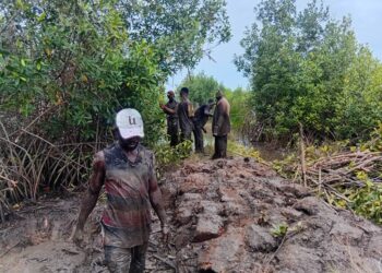 Kedzi and Aveta Residents Build Walkway on Flooded Road in Community Effort.