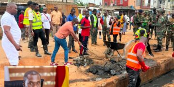 Army, Police Chiefs Join LaDMA, NADMO for 2-Day Clean-Up in Flood-Hit Tsa-Addo